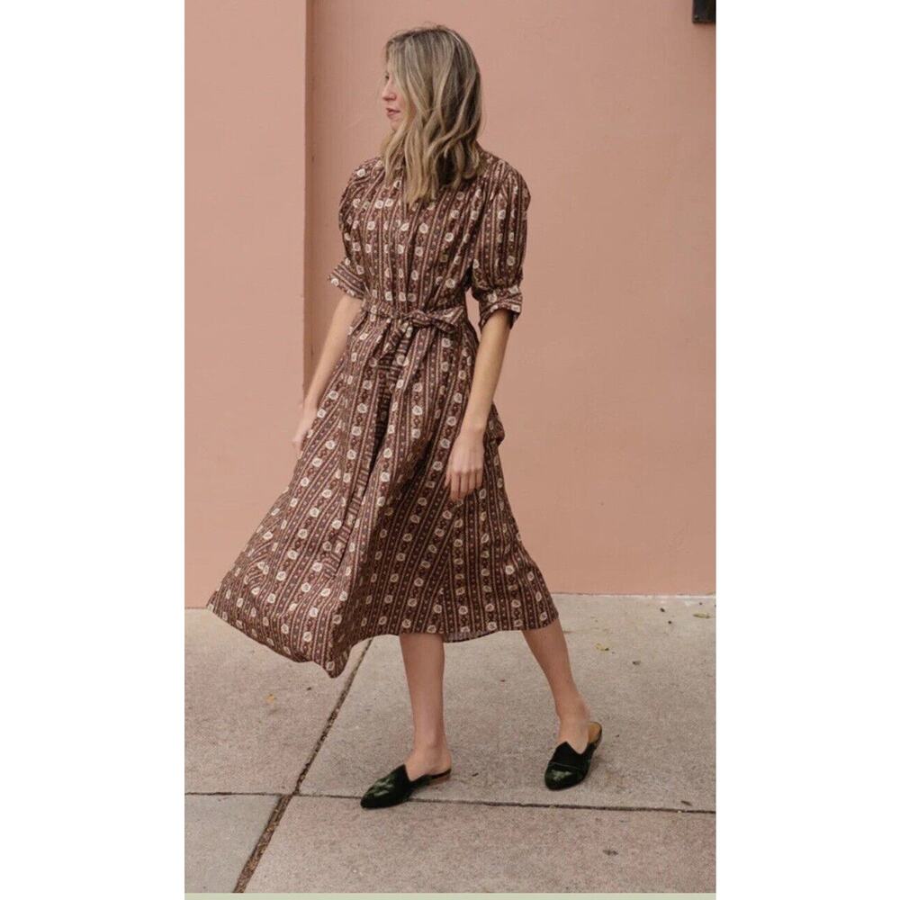 Parterre Charlotte Day Gown Dress Brown Floral Bennett Print Organic Cotton 2